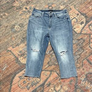 Judy Blue Medium Blue Distressed Ankle Jeans